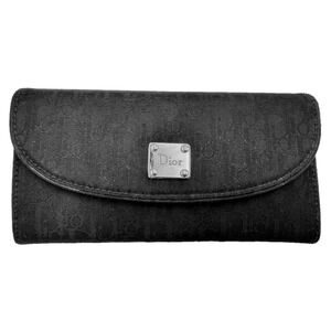 Authentic Christian Dior Black Trotter Canvas Leather Long Wallet EUC W/DustBag